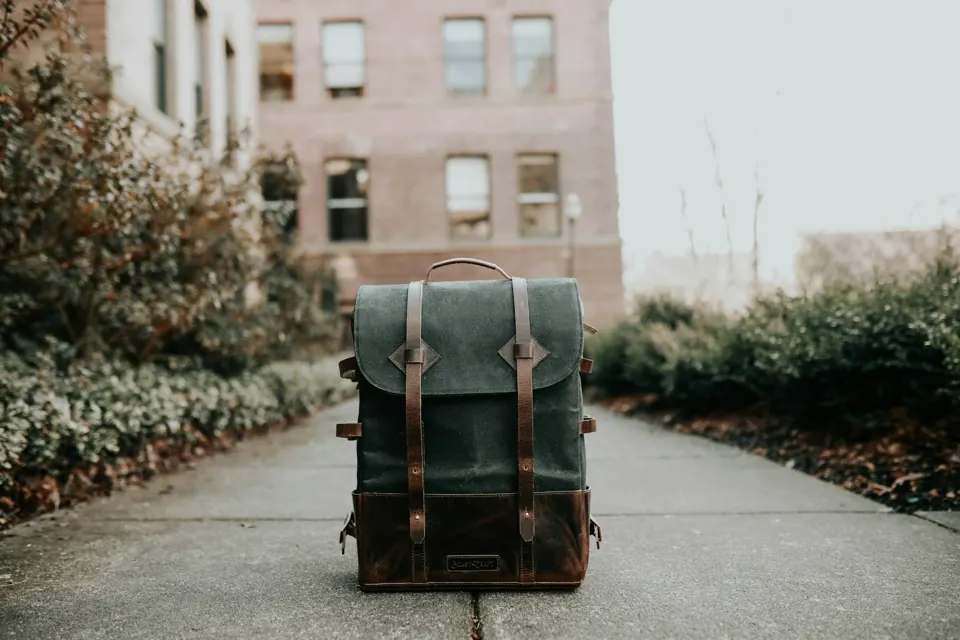 Gray and brown backpack