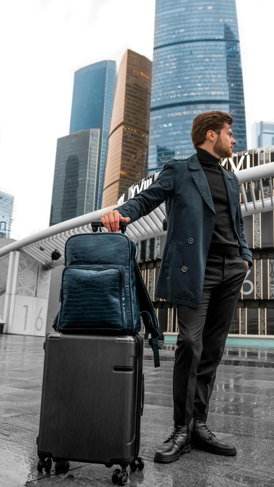 A person with a suitcase