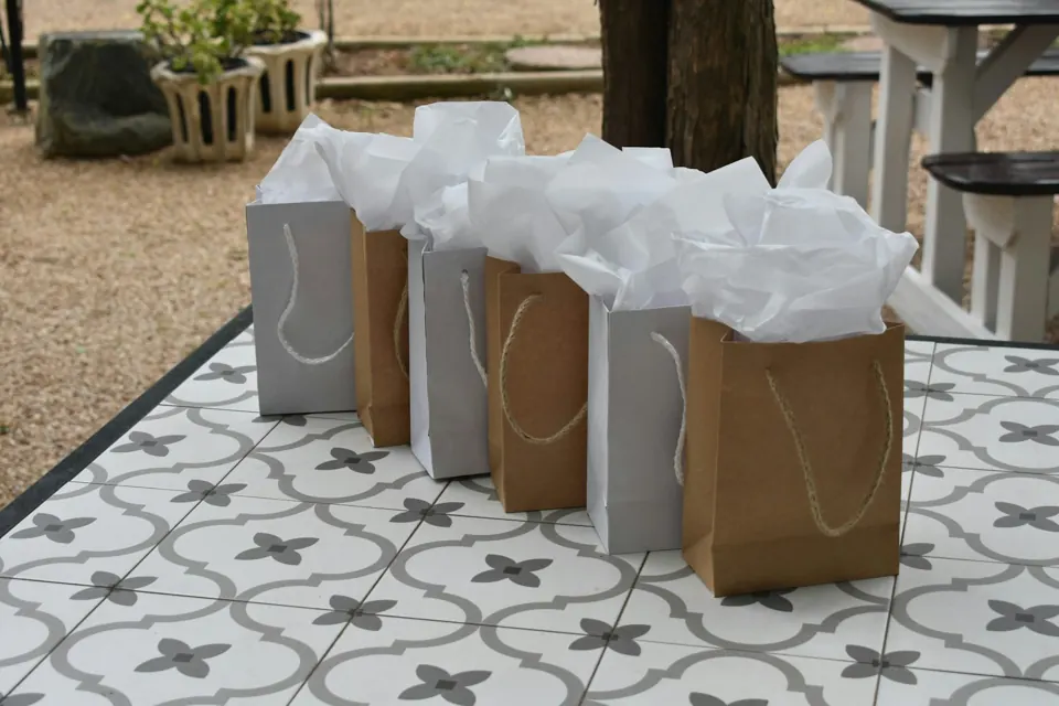 Three bags on a table