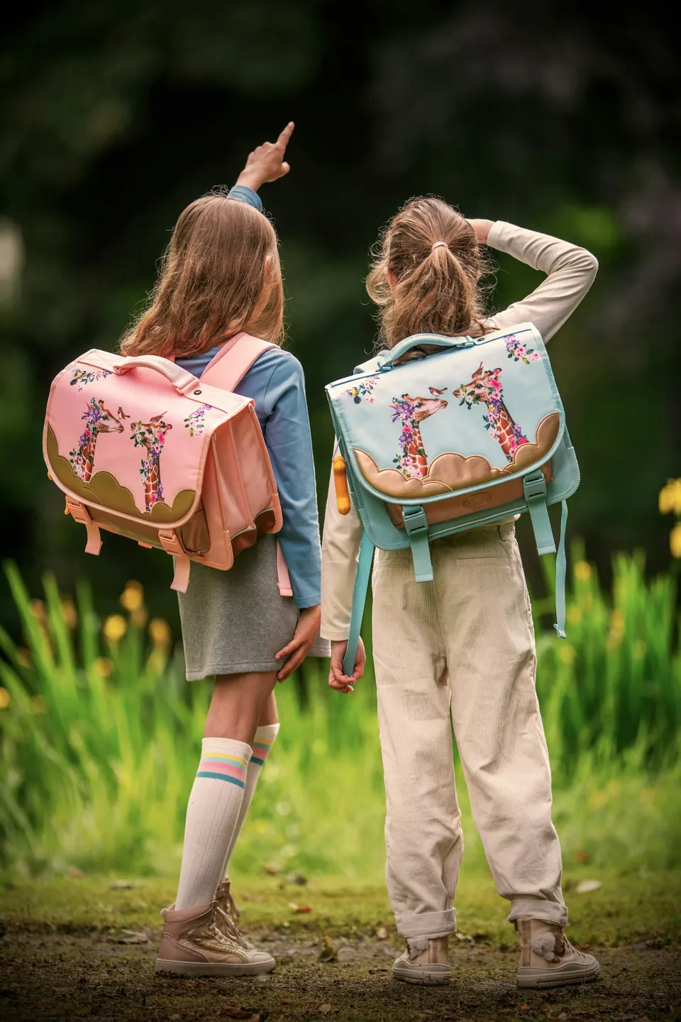 Two children with backpacks