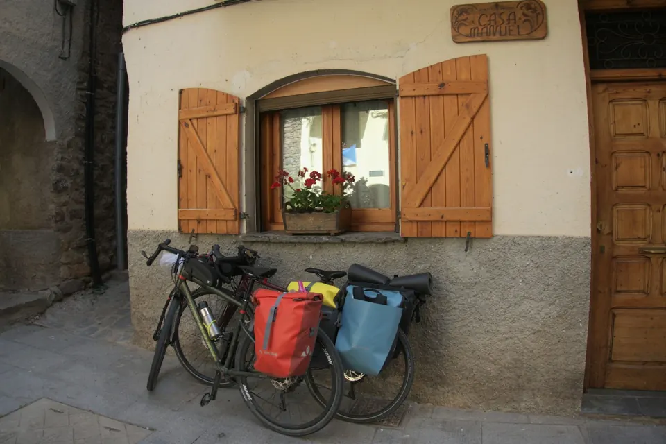 Two touring bicycles with bags